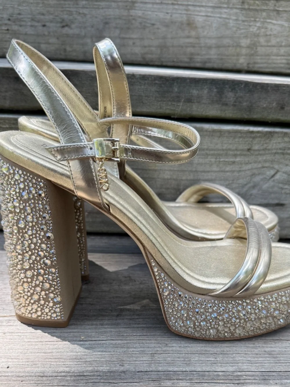 Michael Kors Genuine Leather Heels, Platform Heels Gold Leather Heels Size 10